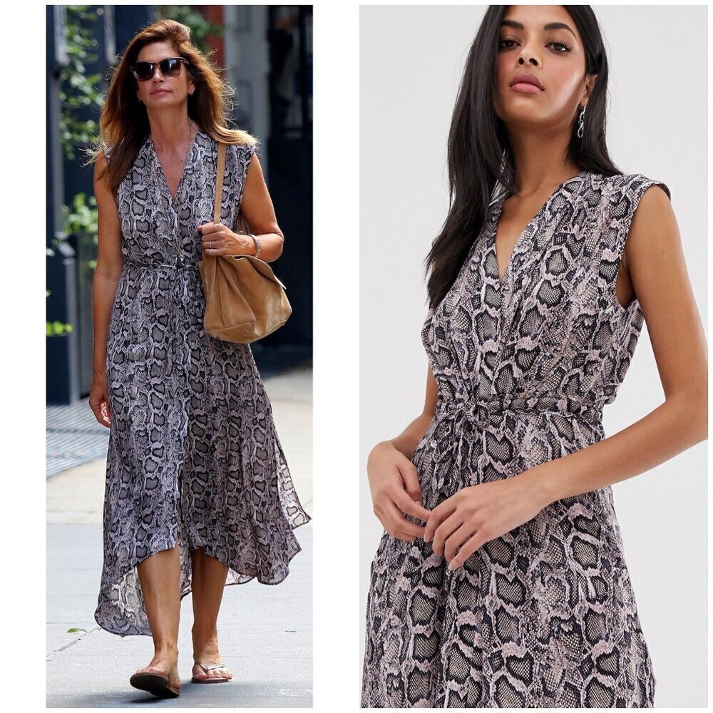 💕ALLSAINTS💕 Tate Misra Asymmetric Hem Dress ~ Python Snake Print Large L NWOT